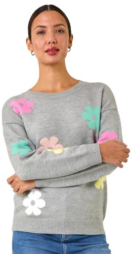Roman Originals Thick Jumper for Women UK - Ladies Winter Autumn Smart Casual Knit Knitted Knitwear Pull-On Round Crew Neck Long Sleeve Work Office Dinner Party