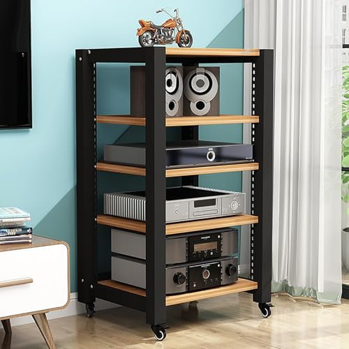 CASEGO Gaming-Regal, Plattenspieler-Ständer, Stereo-Ständer, Audio-Rack, CD-DVD-Vitrine, AV-Medienständer, Eckregal mit Holzregalen für Projektor, PS5, DVD (Original Wood 60x50x100cm)