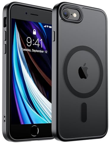 SUPFINE Magnetic for iPhone SE Case 2022 (3rd)/2020 (2nd), iPhone 8 Case (Compatible with MagSafe) (Military Grade Drop Protection) Translucent Matte Phone Cover,Black