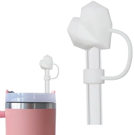 Valentine's Day Straw Cover Cap, 3D Red Heart Straw Toppers Valentine's Reusable Silicone Straw Topper for 10mm/0.4inch Straw Tip Lid, Valentine Straw Cap for 10mm Tumbler Cup Accessories (White)