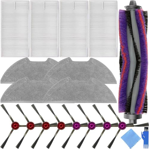 EATBALE Piezas de Repuesto la aspiradora Robot para Eureka E10s 1 Cepillo Principal 8 cepillos Laterales 4 paños de fregado 4 filtros HEPA Accesorio Cepillo de Goma Paño de Microfibra Accesorios