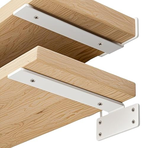 2 pezzi supporto per scaffale invisibile a T forma, bianco da 100 mm fino a 60 kg, fissaggio invisibile a parete con viti e livello, staffa da parete robusta, supporto per cucina soggiorno ufficio