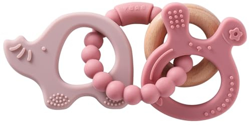 Anneau de Dentition Bébé Silicone, Jouet Dentition à Mâcher pour Bébé 3 Mois et Plus, Facile à Saisir et Nettoyer, Soulage les Gencives, Sensoriel et Coloré (Rose)
