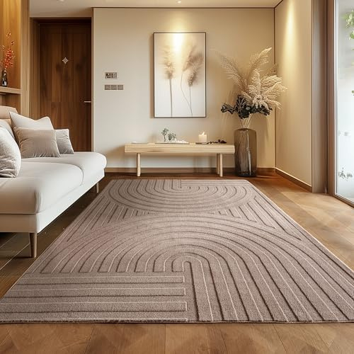 Carpettex Skandinavischer Boho Teppich Einfarbig Beige 120x170 cm, Deko Teppich, Weich & Pflegeleicht, Waschbar, 3D-Effekt, für Wohnzimmer und Schlafzimmer