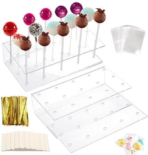 2 Stück Cake Pop Ständer mit auslaufsicherer Bodenplatte, 15 Löcher, 16x9 cm Lollipop Halter aus Acryl, für Dessert Tisch, Süßigkeiten, Hochzeit, Geburtstag, Party Deko