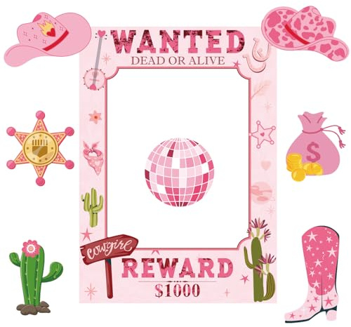 SKIRUP Wanted Poster Foto Prop Western Photo Booth Prop Selfie Rahmen Poster Banner Hintergrund Gesuchtes Schild für Cowgirl Last Disco Dekoration Rustikale Geburtstag Let's Go Mädchen Party Supplies