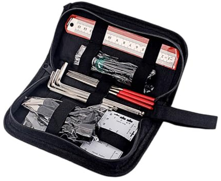 Gitarrenreparatur Werkzeugset R212 mit Tragetasche, Großes Pflegeset | Metall, Schwarz, für Banjo und Mandoline, Satz Intonation, Saitenhöhe Prüfen