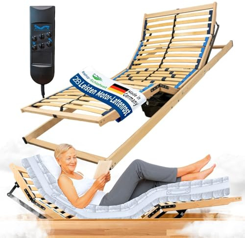 Reha-Schlafwelt 7-Zonen Lattenrost HARMONYFLEX KF mit Motor, 90x200 cm | Kopf-Fußteil elektrisch verstellbar, fertig montiert Lattenrost mit Motor und Fernbedienung, Made in Germany
