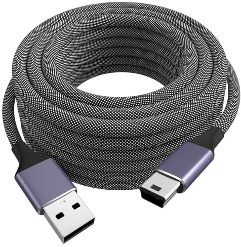 Sinoacc Câble USB A vers Mini USB 2.0, vitesse de transfert 480 Mbit/s, 3 m, nylon tressé noir et blanc