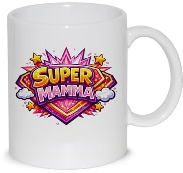 thedifferent Tazza Colazione con nuova grafica simpatica divertente - LOGO SUPER MAMMA - Latte caffè thè Mug Relax idea regalo compleanno natale festa Mamma Sorella Amica Nonna