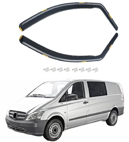 Windabweiser Regenabweiser kompatibel mit Mercedes Viano Vito W639 2003-2014, Selbstklebend Tape-On Autofenster Regenschutz Regenabweiser Deflektoren, 2-TLG Set, Rauchgrau, Vorne,Aerodynamisch