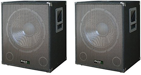 2 x Ibiza Sound 15” Active Subwoofer Bass Bin 800W DJ Disco PA Sound System Pair