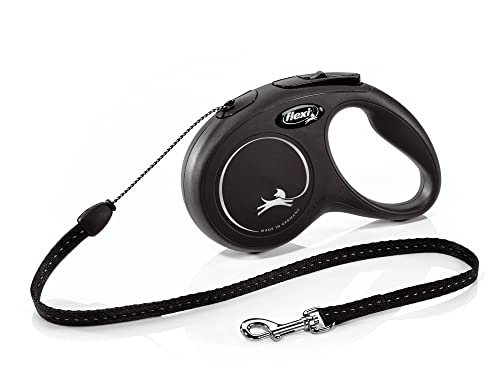 flexi Classic Roll-Hundeleine (Seil), ergonomisch, langlebig und verhedderungsfrei, für Hunde bis zu 11,8 kg, 4,8 m, Größe S, Schwarz