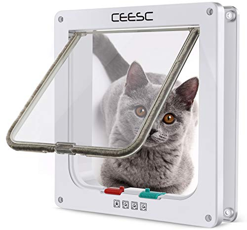 CEESC Katzenklappe Magnetische Haustiertür mit 4-Wege-Schloss für Katzen, Kätzchen und Kätzchen, 3 Größen und 2 Farboptionen (Innengröße: 15,7cm(B) x 16cm (H), Weiß)
