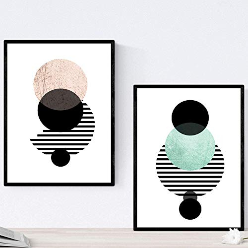 Nacnic - 2 Láminas Modernas Eclipse Lunar - Poster Decoración Nórdica Minimalista para Hogar - Cuadro Artístico Geométrico Salón, Sala Estar, Dormitorio