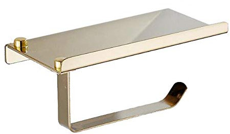 Porte-Rouleau de Papier Toilette Mural Inoxydable avec Étagère De Rangement Support Téléphone Portable pour Salle de Bain WC Cuisine(Or)