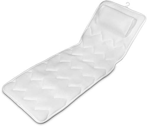 Navaris Badewannenmatte Ganzkörper mit Kissen - 125x42cm Matratze für Badewanne Badewannenkissen Badewanneneinlage weich - Mesh Matte in Weiß