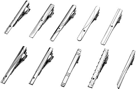 OTOTEC Lot de 10 pinces à cravate à enfiler pour cravate, mariage, affaires, tenue formelle, cadeau 6,1 x 0,5 cm, argenté