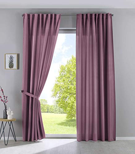 2er Set Vorhänge Verdeckte Schlaufen Cationic »JENA« HxB 145x140 cm Altrosa Blickdicht Leinen Optik Gardinen Meliert Gardinenband mit Raffhalter, 2019037-2