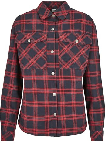 Urban Classics Surchemise surdimensionnée pour Femme, Bleu Marine/Rouge, M Plus Extra Tall