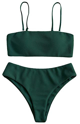ZAFUL Damen Bikini Set, Texture Bandeau Bikini Set mit Gepolsterter High Cut Sexy Badeanzug