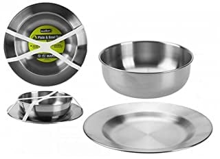 Summit Lot de 2 assiettes et bols en acier inoxydable pour camping, randonnée, cuisine
