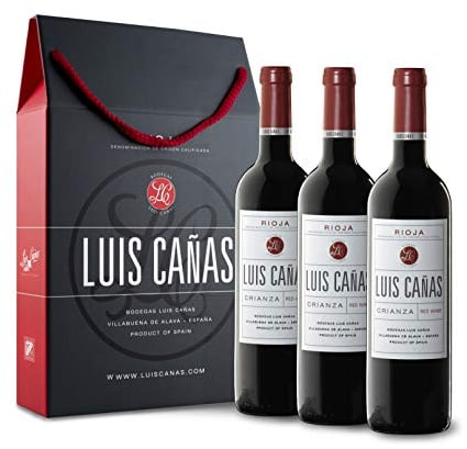 Luis Cañas - Vino Tinto con D.O. Rioja - Crianza - Variedad de Uva Tempranillo, Garnacha, Graciano, Mazuelo, Viura y Rojal - Notas Afrutadas - Incluye Estuche Cartón - 3 Botellas de 75 cl
