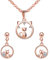 Yumilok Damen Schmuckset Halskette mit Katze Anhänger & Damen Ohrstecker Ohrringe aus 925 Sterling Silber Roségold für Frau Mädchen