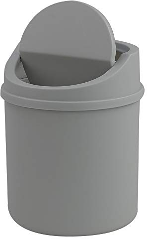 Kiddream 2 Liter Mini Plastic Desktop Dustbin with Swing Lid (Grey)