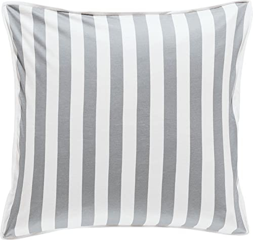 Erwin Müller Wende-Kuschelkissenbezug, Kissenhülle Single-Jersey Streifen Silber-weiß Größe 40x40 cm - mit Paspel, temperaturausgleichend, formstabil, pflegeleicht, mit Reißverschluss