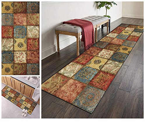 ZVEZVI Teppich Läufer Flur Küche rutschfest Waschbar Bunter Vintage Boho 80×200cm Kücheläufer Teppichläufer Polyester Meterware Anpassbar (Size : 80×200cm)