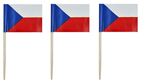 JAVD CYPS 100 Stück Tschechische Republik Flagge Tschechische Republik Zahnstocher Flaggen, kleine MiniStick Cupcake Topper Tschechische Republik Flaggen, Länderplektren Party Dekoration Feier