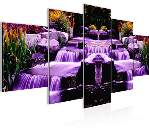 Runa Art Bild Wohnzimmer Schlafzimmer Wasserfall 5 Teilig Panorama Wasser Violett Wandbilder auf Vlies Leinwand 501753b