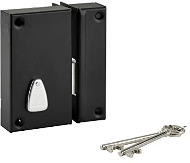 THIRARD - Serrure Verticale en Applique 6 Gorges à Clé pour Porte de Cave - Pêne Seul - Droite - Axe 45 mm - 75x130 mm - Noir - Coffre et Gâche Acier Cambré - 2 Clés Incluses