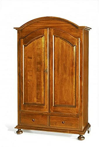 Mar.c.a. Design, Armoire Chambre Adulte en Bois Massif, Noyer Foncé - Armoire de Rangement avec Tiroirs - Meuble Chambre, Garde Robe avec Porte Manteau - Meuble de Rangement Chambre 125x61x200H