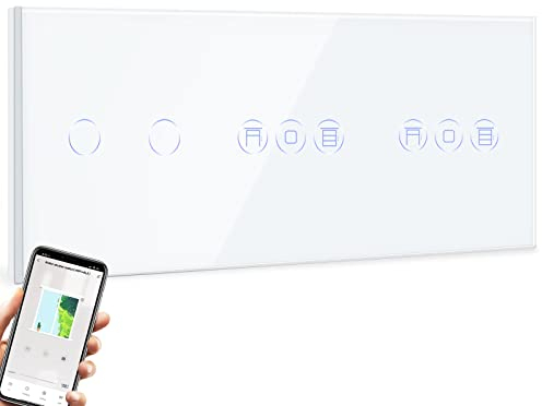 BSEED WiFi Interruptor Persiana Doble con Interruptor Blanco,2 Gang 1 Vía Interruptor de Pared Compatible con Alexa y Google Home, Control por APP o Voz, Función de Temporizador, Requiere Cable Neutro