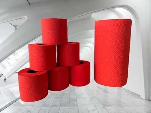 VIVA RED - LUXURY 2er Set deSIGN WC Papier geprägt - XXL Handtuch-/Küchenrolle - Color your Life