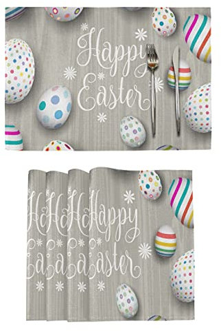 Ostern Platzsets 6er Set Ostereier auf Holz Platzset Tischset Tischsets für Esstisch Küche Tisch abwaschbar