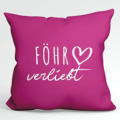 huuraa Kissen Föhr verliebt Deko Sofa Cushion Bezug 40x40cm Fuchsia mit Namen deiner lieblings Insel Geschenk Idee für Freunde und Familie