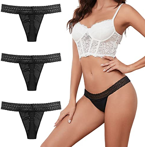 shaperisfree Sexy Perioden-Unterwäsche, auslaufsichere Perioden-Tangas für Damen, Baumwolle, saugfähig, Periodenhöschen, Spitzen-Bikinis, Einfarbiges Schwarz, 3er-Pack, XXL
