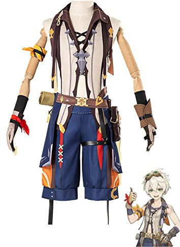 Anime Cosplay Kostüm Genshin Impact Bennett Spiel Sets Halloween Party Uniform Outfits mit Zubehör (Medium)