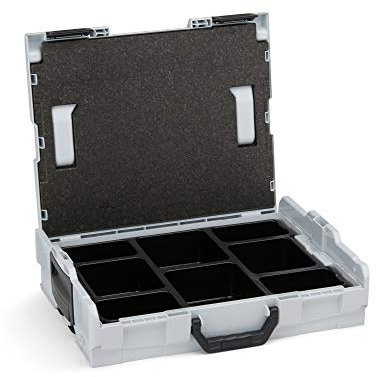 Bosch Sortimo L-Boxx 102 Werkzeugkoffer-Set Grau | bestückt mit L BOXX 102 Einlage Ordnungssystem Kleinteile-Einsatz 8-fach und Deckelpolster