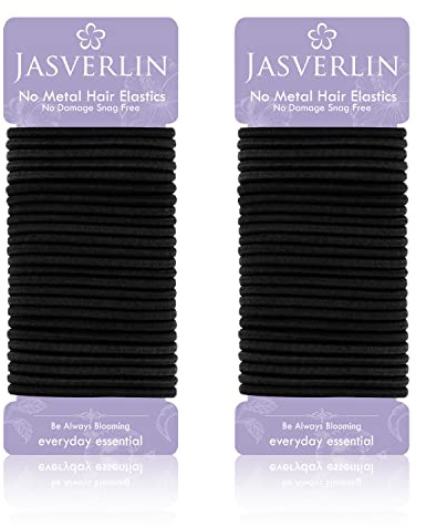 JASVERLIN 4 mm Schwarze Haargummis, Zopfgummis, 50 Stk | Metallfreie Haargummis, Zopfgummis für Zöpfe, für Frauen Mädchen, für Dickes Langes Dünnes Pferdeschw