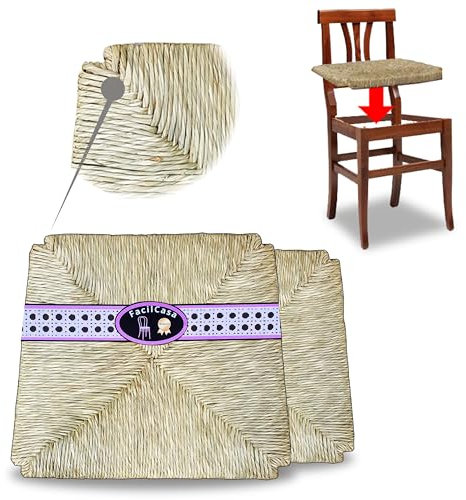 FacilCasa Assise de Chaise en Paille, Fond de Rechange empilé à la Main, Paille véritable Marais, 2 Instructions de Montage (cm. L37,5xP33 h3) 2 Assise en Paille Artepovera