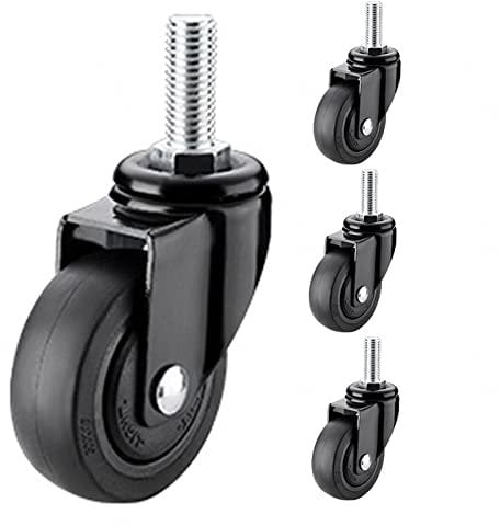 YHBZ Schwarze Rollen,Lenkrollen mit Gewinde,Satz von 4 Möbel Gummirollen Rollen Räder,Total Locking Stem Rollen (Stem Durchmesser 6/8/10mm),M8-4nobrakes