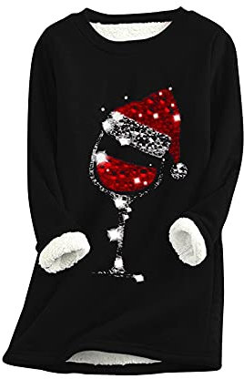 EFOFEI Damen Festliches Sweatshirt Lässiges Warmes Top Langarm Shirt Mit Rundhalsausschnitt Schwarz 3XL