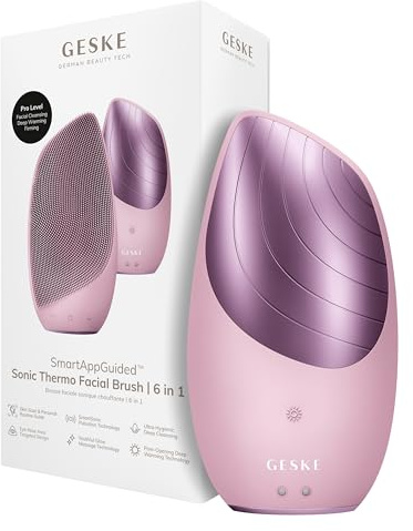 GESKE Sonic Facial Brush 6 in 1 Facial Cleanser with Thermal Function | SmartAppGuided™ Sonic Facial Brush | 6 in 1 | Skin Cleansing Brush | Facial Massager & Electric Cleanser | Face exfoliator