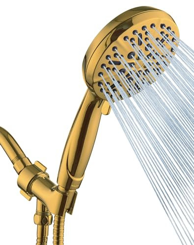 Goldener Duschkopf mit Handbrause mit hohem Druck - Der Regenduschkopf mit hohem Durchfluss mit extra 152,4 cm langem Schlauch und verstellbarem Überkopf-Messinghalter Anti-Verstopfungs-Silikondüsen -