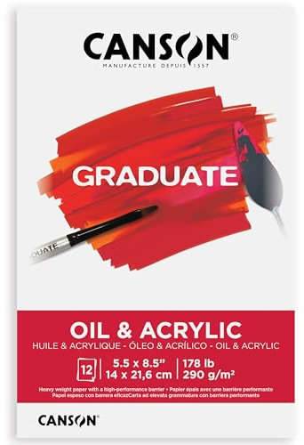 Canson Graduate Öl- und Acrylmalblock, faltbar, 14 x 21,6 cm, 12 Blatt | Künstlerpapier für Erwachsene und Studenten – Öl, Acryl, gemischte Medien und Malerei