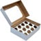 PACKARDI Pack of 10 White-Kraft Cupcake Boxes 12 Hole with Window Including Stickers – Unique Cupcake Box with Auto Popup Perfect for Party Muffins, Cupcakes, Small Cakes & Cookies